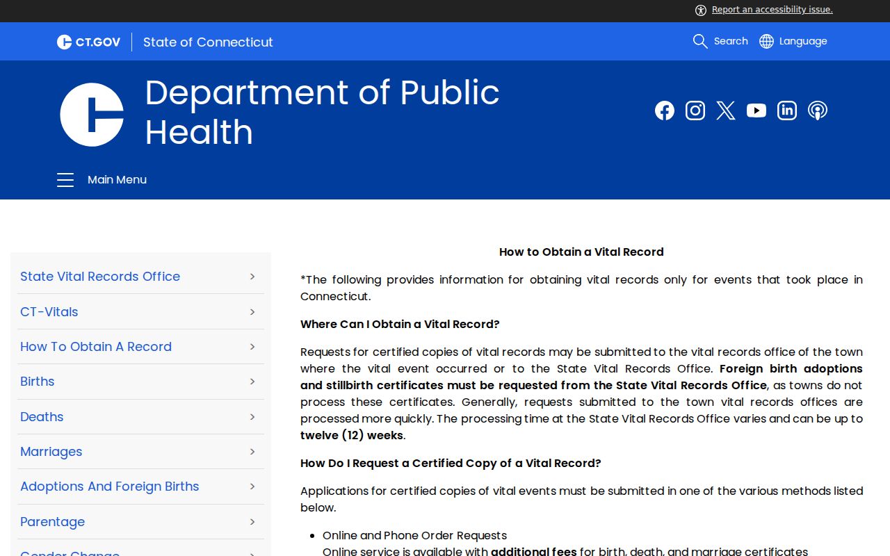 Hamden resident lookup Connecticut vital record ordering instructions
